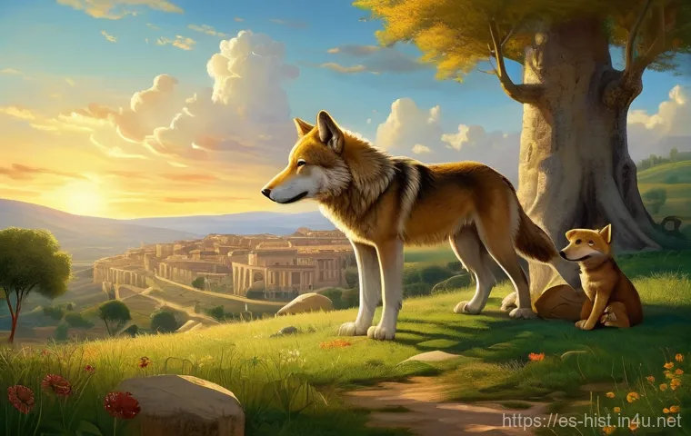로마제국 흥망사 - The Mystical Origin: Romulus and Remus and the Capitoline Wolf**

**Prompt:** "A captivating, soft-f...