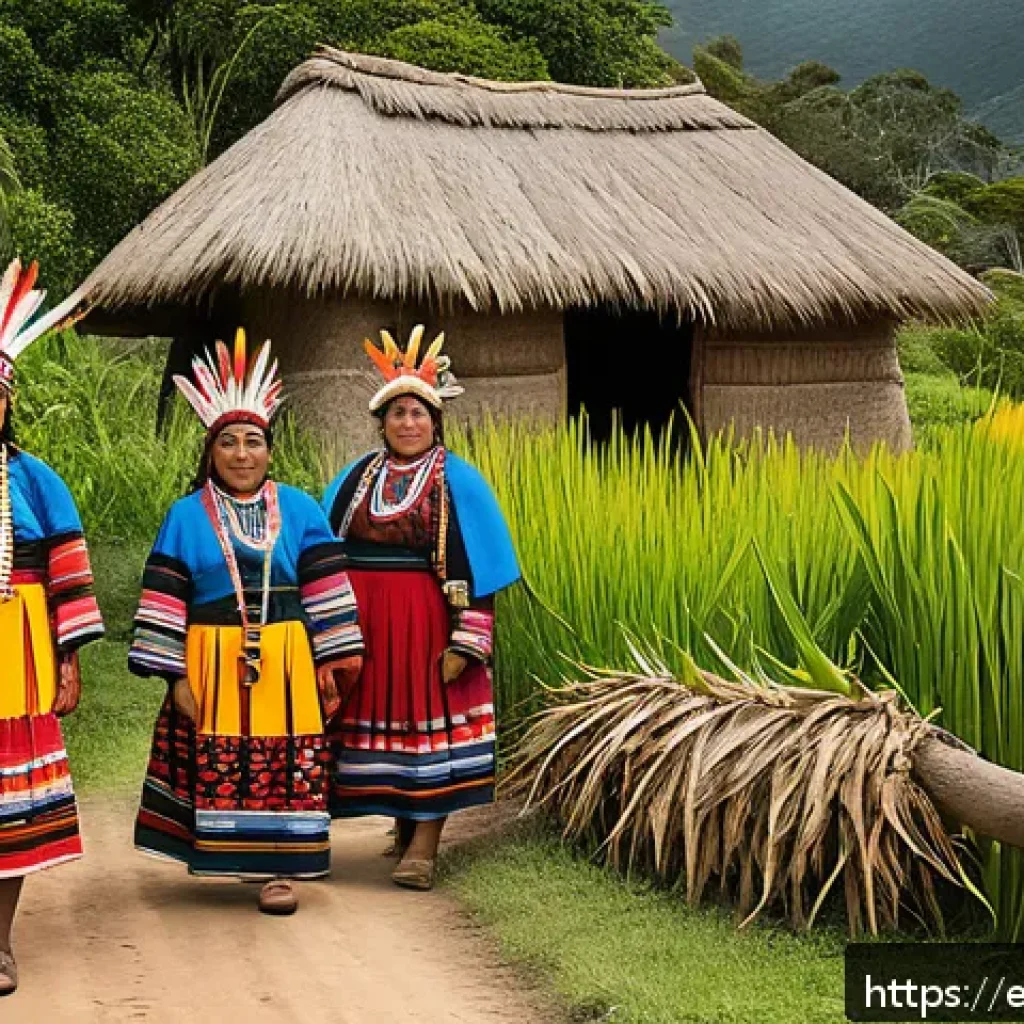 콜럼버스의 신대륙 발견과 원주민 영향 - A vibrant indigenous community scene set in pre-Columbian Latin America, showcasing traditional comm...