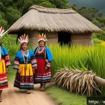 콜럼버스의 신대륙 발견과 원주민 영향 - A vibrant indigenous community scene set in pre-Columbian Latin America, showcasing traditional comm...